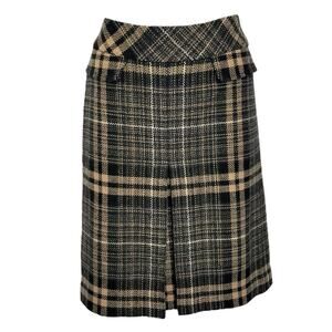 Ann Taylor Wool-Blend Plaid Skirt – Black & Camel, Size 6